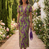 Violeta | Vestido Maxi Botânico com Decote Cruzado
