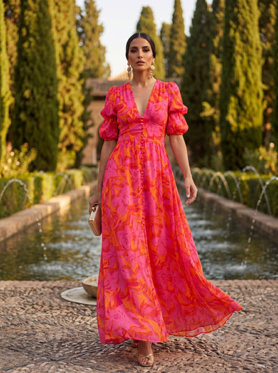 Valentina | Vestido Maxi Floral de Caimento Elegante