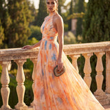 Madalena | Vestido Maxi Halter com Efeito Aquarela