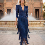 Carolina | Vestido Midi com Franjas em Camadas