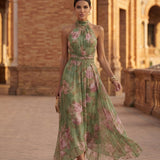 Leonor | Vestido Maxi Halter com Estampado Floral
