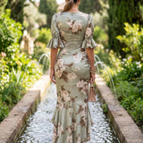 Soraia | Vestido Midi Floral com Saia Assimétrica