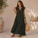 Viera – Vestido Maxi Fluido com Decote de Folhos