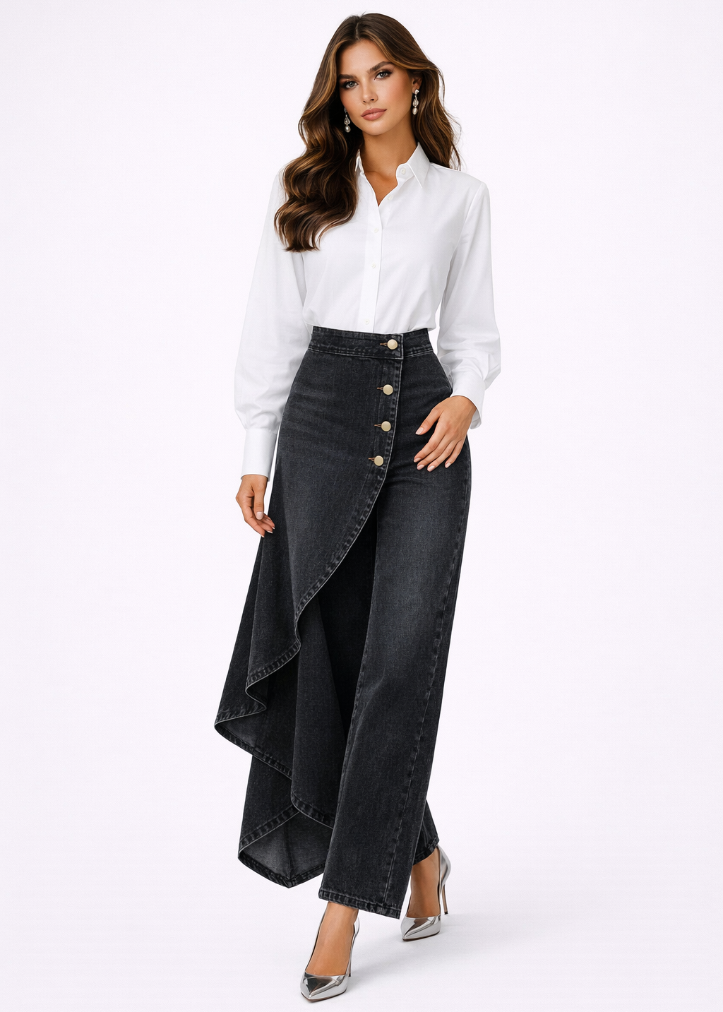Saia-Calça Leonor Denim Assimétrica