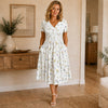 Lívia | Vestido Midi Floral com Decote Cruzado