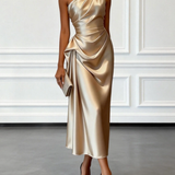 Vestido Lumière Assimétrico com Brilho Acetinado