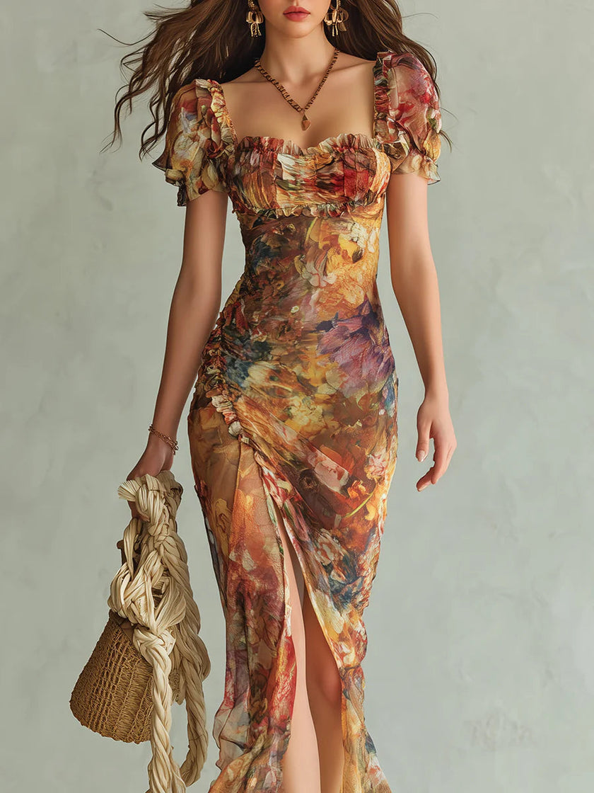 Jasmim | Vestido maxi floral em chiffon