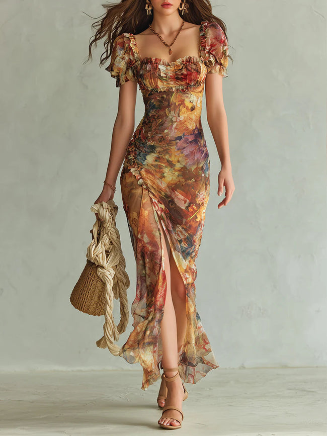 Jasmim | Vestido maxi floral em chiffon