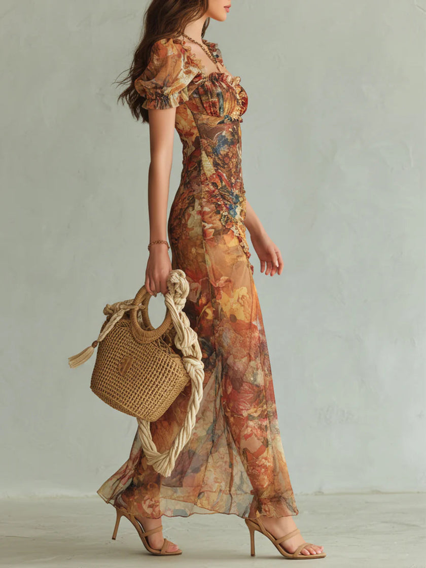 Jasmim | Vestido maxi floral em chiffon