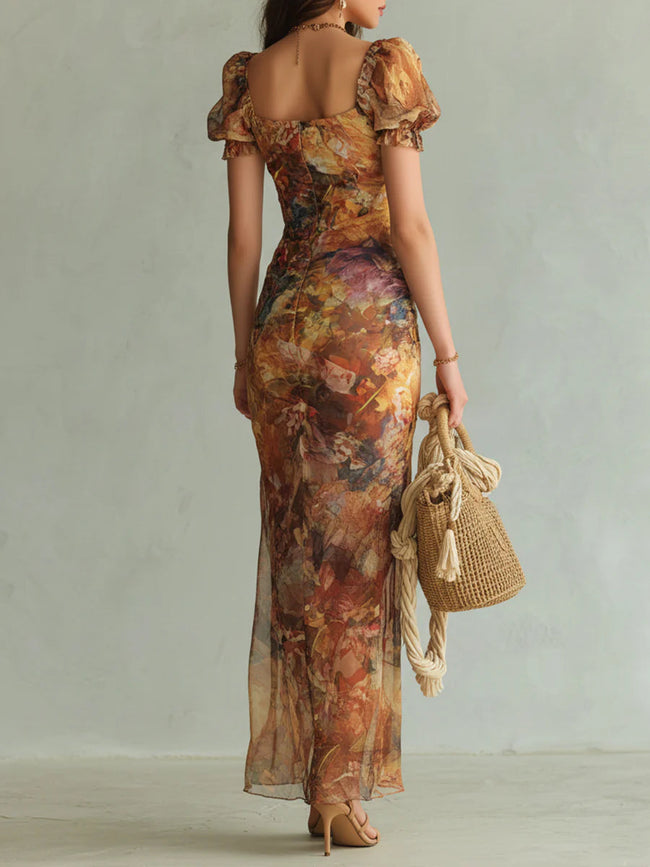 Jasmim | Vestido maxi floral em chiffon