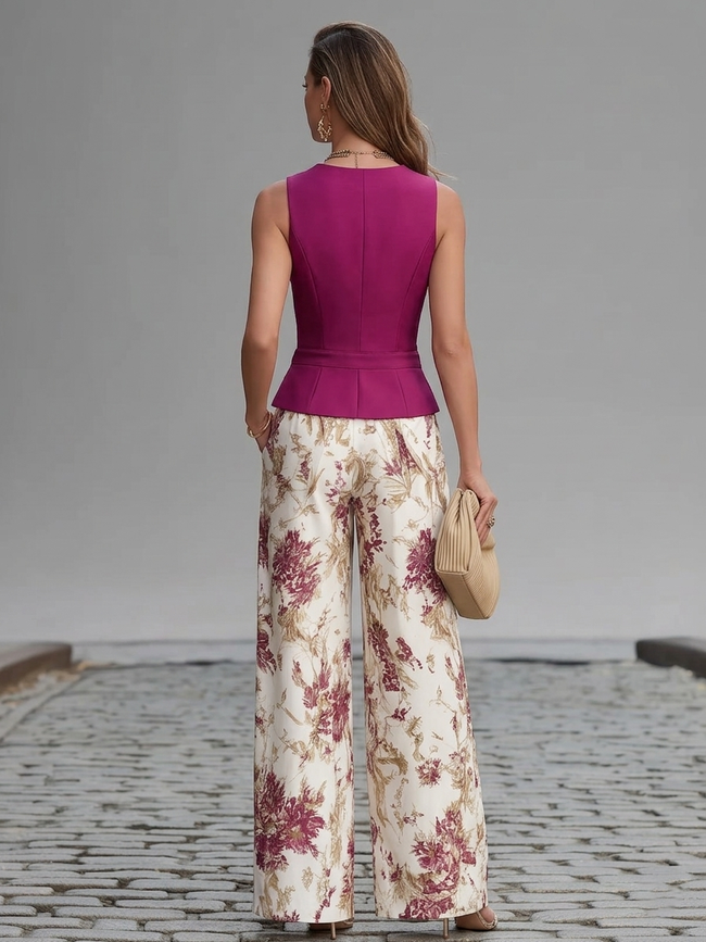 Gaia | Conjunto com colete e calças florais