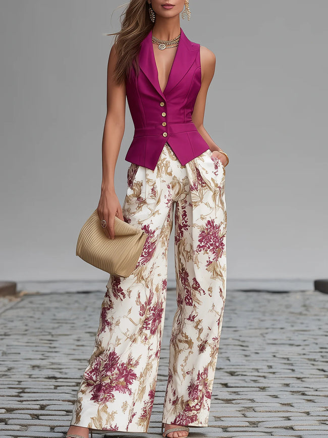 Gaia | Conjunto com colete e calças florais