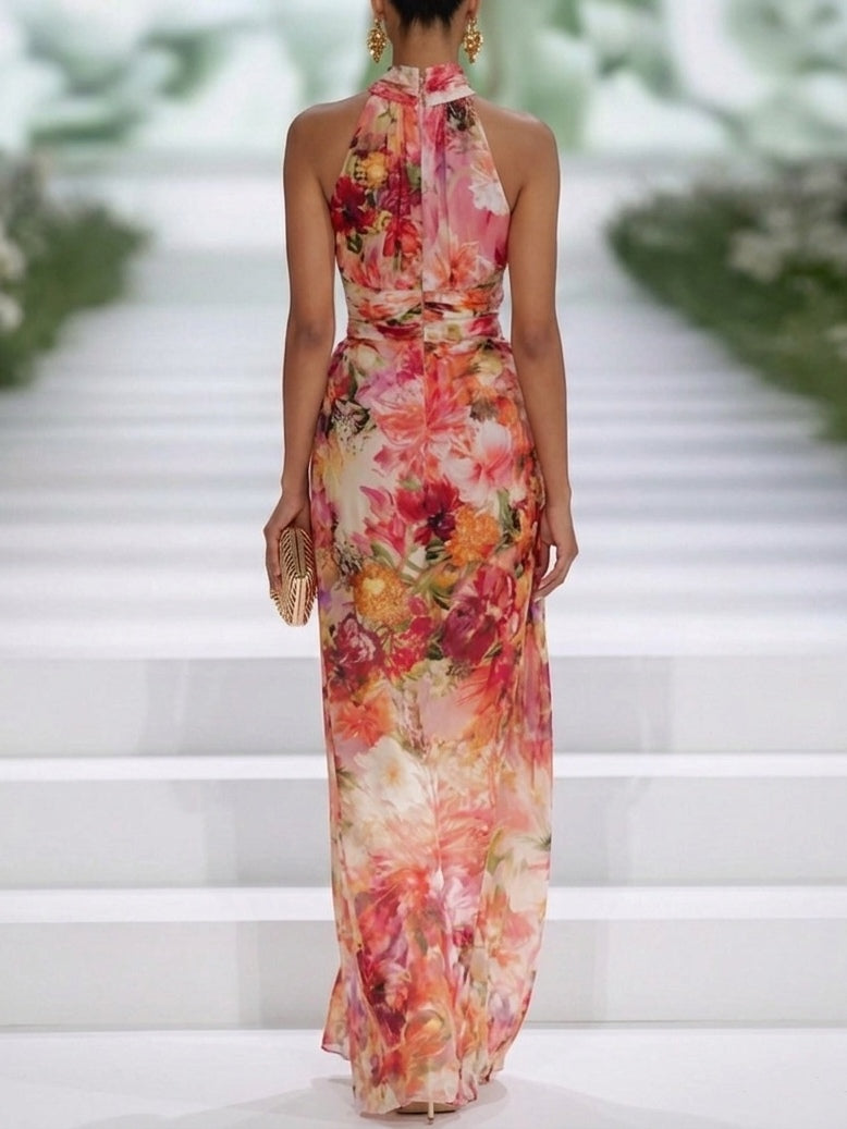 Adélia | Vestido maxi floral com decote halter