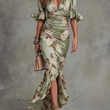 Soraia | Vestido Midi Floral com Saia Assimétrica