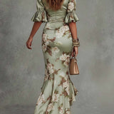 Soraia | Vestido Midi Floral com Saia Assimétrica