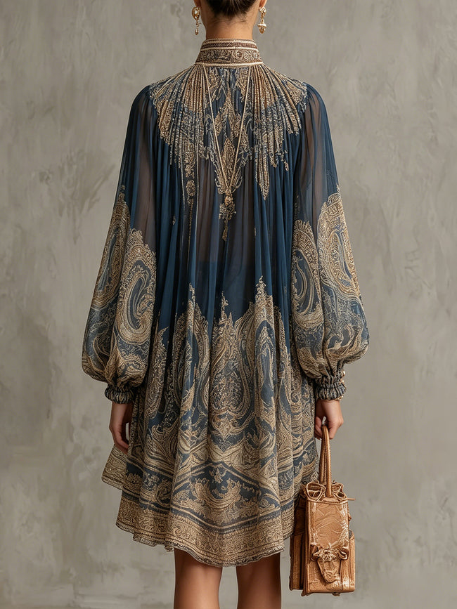 Bérénice | Vestido assimétrico com padrão barroco