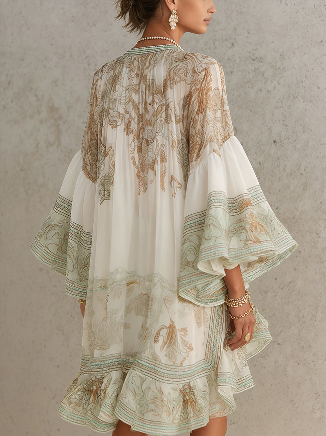 Rosalie | Vestido curto floral com folhos verdes