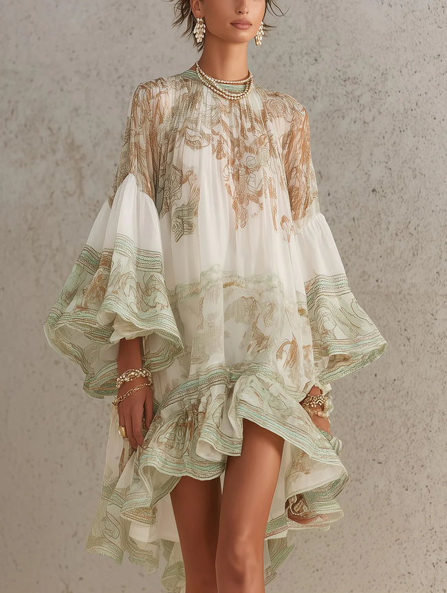 Rosalie | Vestido curto floral com folhos verdes