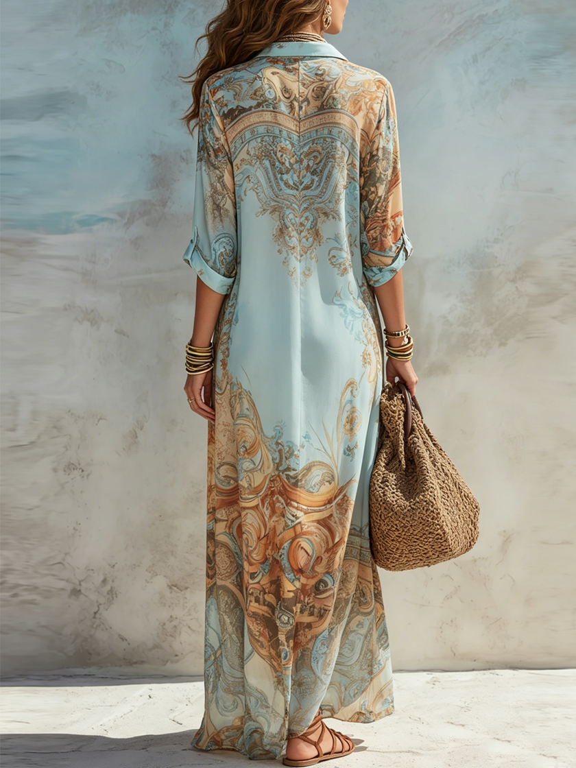 Dália | Vestido maxi floral estilo camiseiro