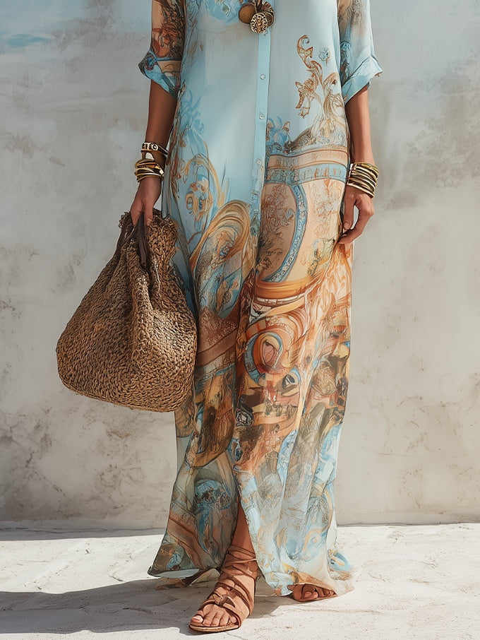 Dália | Vestido maxi floral estilo camiseiro