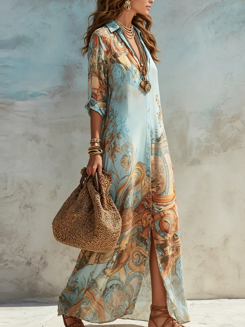 Dália | Vestido maxi floral estilo camiseiro
