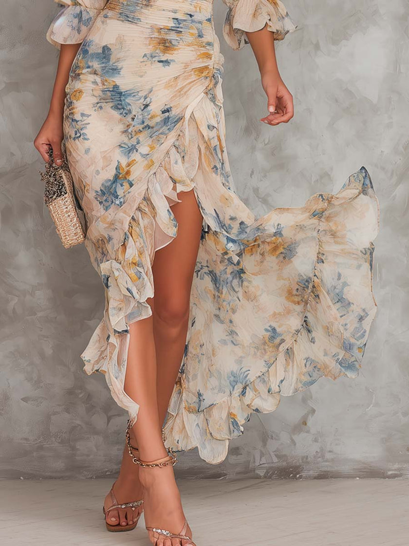 Débora | Vestido maxi floral assimétrico