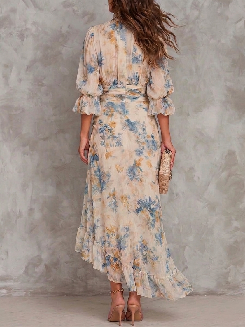 Débora | Vestido maxi floral assimétrico