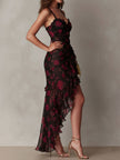 Patrícia | Vestido floral com folho assimétrico