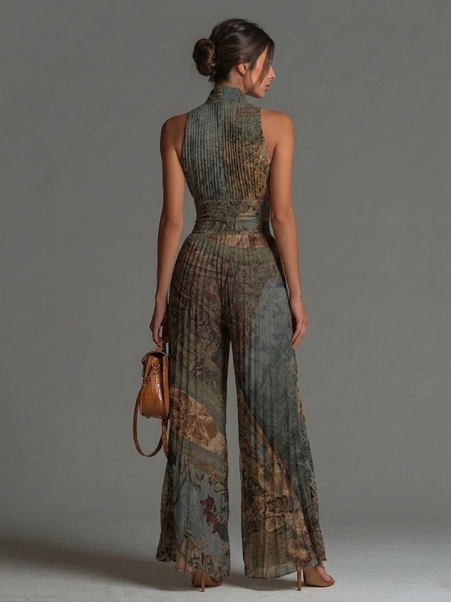 Vânia | Macacão boho estampado de perna larga