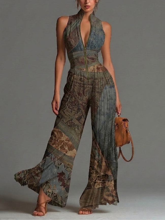 Vânia | Macacão boho estampado de perna larga