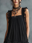 Pauline | Vestido curto preto com renda e folhos