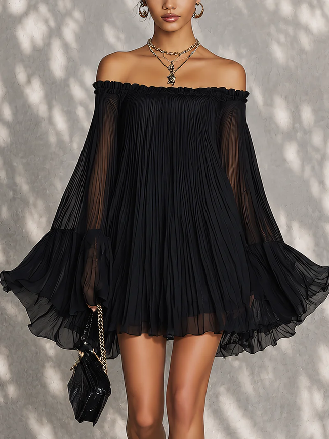 Océane | Vestido curto preto de ombros descobertos