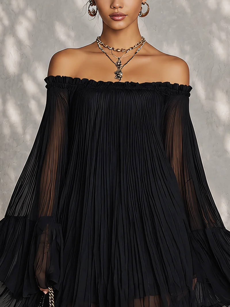 Océane | Vestido curto preto de ombros descobertos