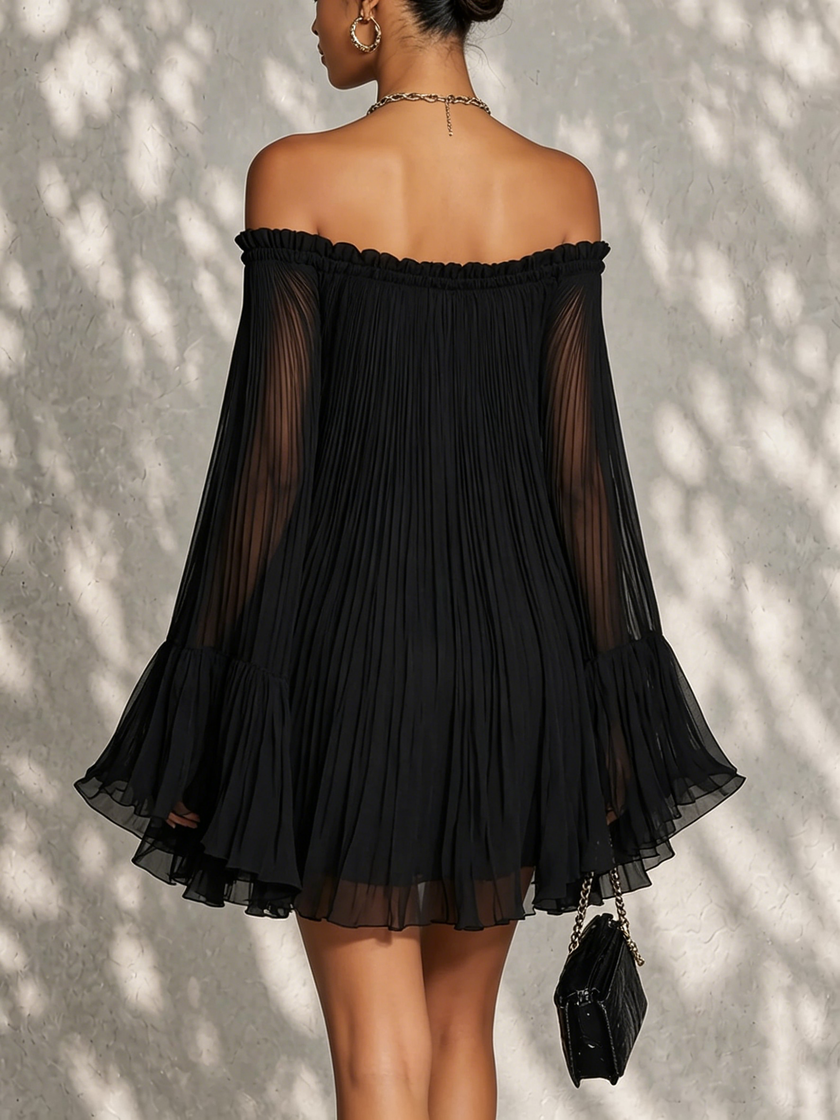 Océane | Vestido curto preto de ombros descobertos