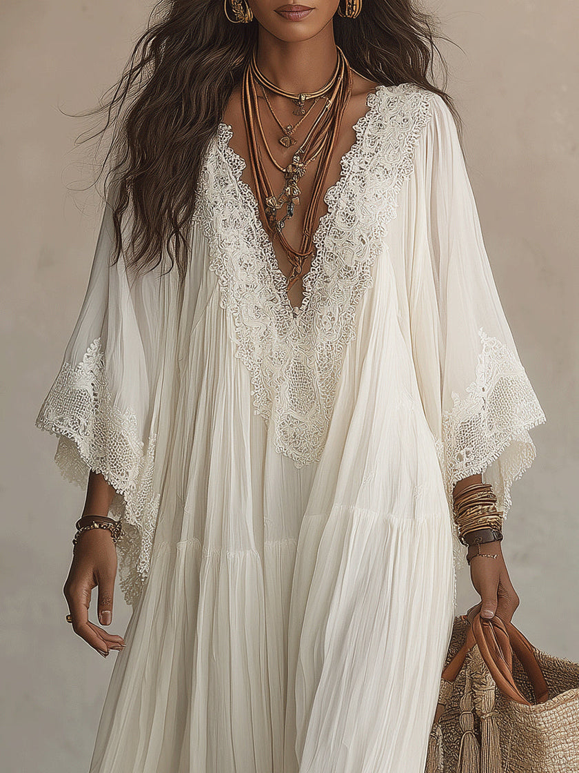 Bianca | Vestido maxi romântico com renda