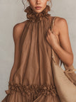 Bettina | Vestido curto castanho com gola subida