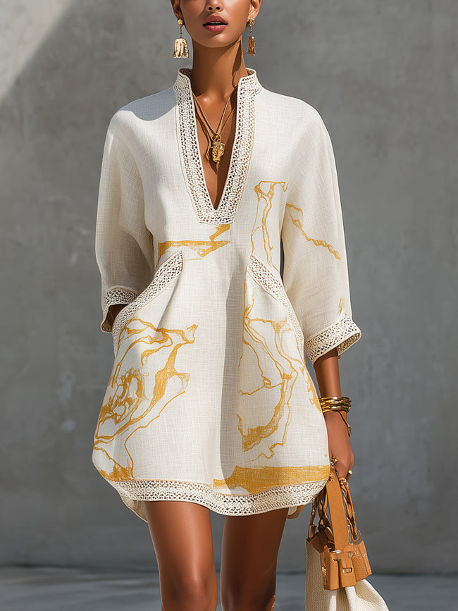 Aliénor | Vestido curto bordado com decote em V