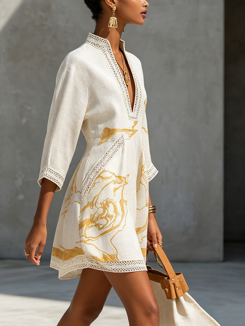 Aliénor | Vestido curto bordado com decote em V