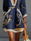 Cosette | Vestido curto azul-marinho com bordados dourados