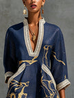 Cosette | Vestido curto azul-marinho com bordados dourados