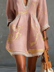 Ninon | Vestido curto rosa com bordados dourados