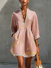 Ninon | Vestido curto rosa com bordados dourados