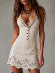 Gabrielle | Vestido curto marfim com renda vazada