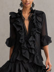 Anaïs | Vestido curto preto com folhos