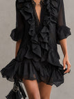 Anaïs | Vestido curto preto com folhos