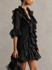 Anaïs | Vestido curto preto com folhos