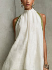 Agathe | Vestido curto branco e verde de corte trapézio