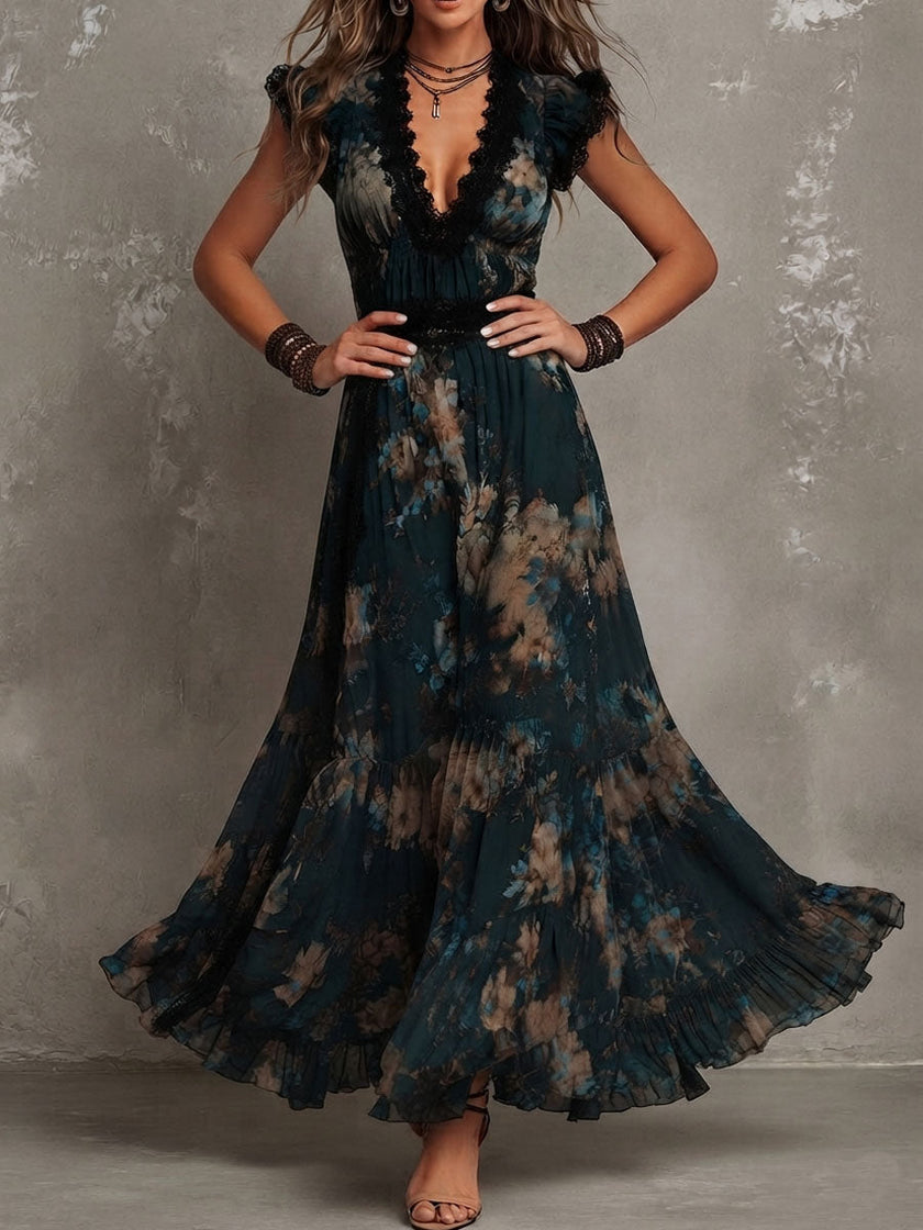 Viola | Vestido maxi floral em camadas