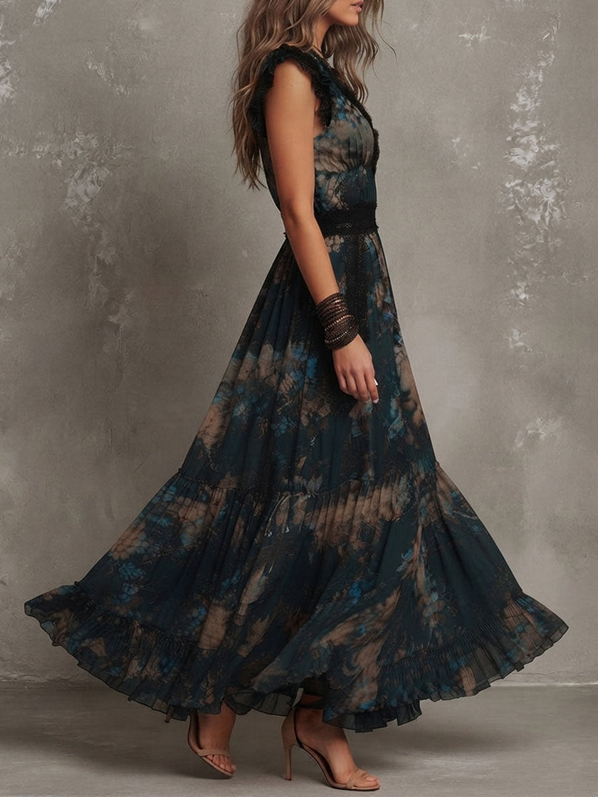 Viola | Vestido maxi floral em camadas