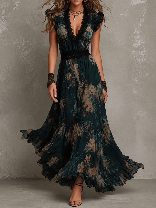 Viola | Vestido maxi floral em camadas